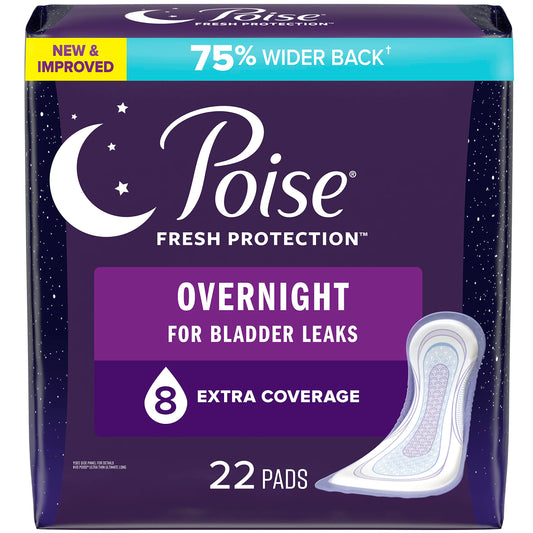 Poise Incontinence Pads for Women/Bladder Leakage Pads/Bladder Control Pads, 8 Drop, Overnight Absorbency, Extra-Coverage Length, 22 Count