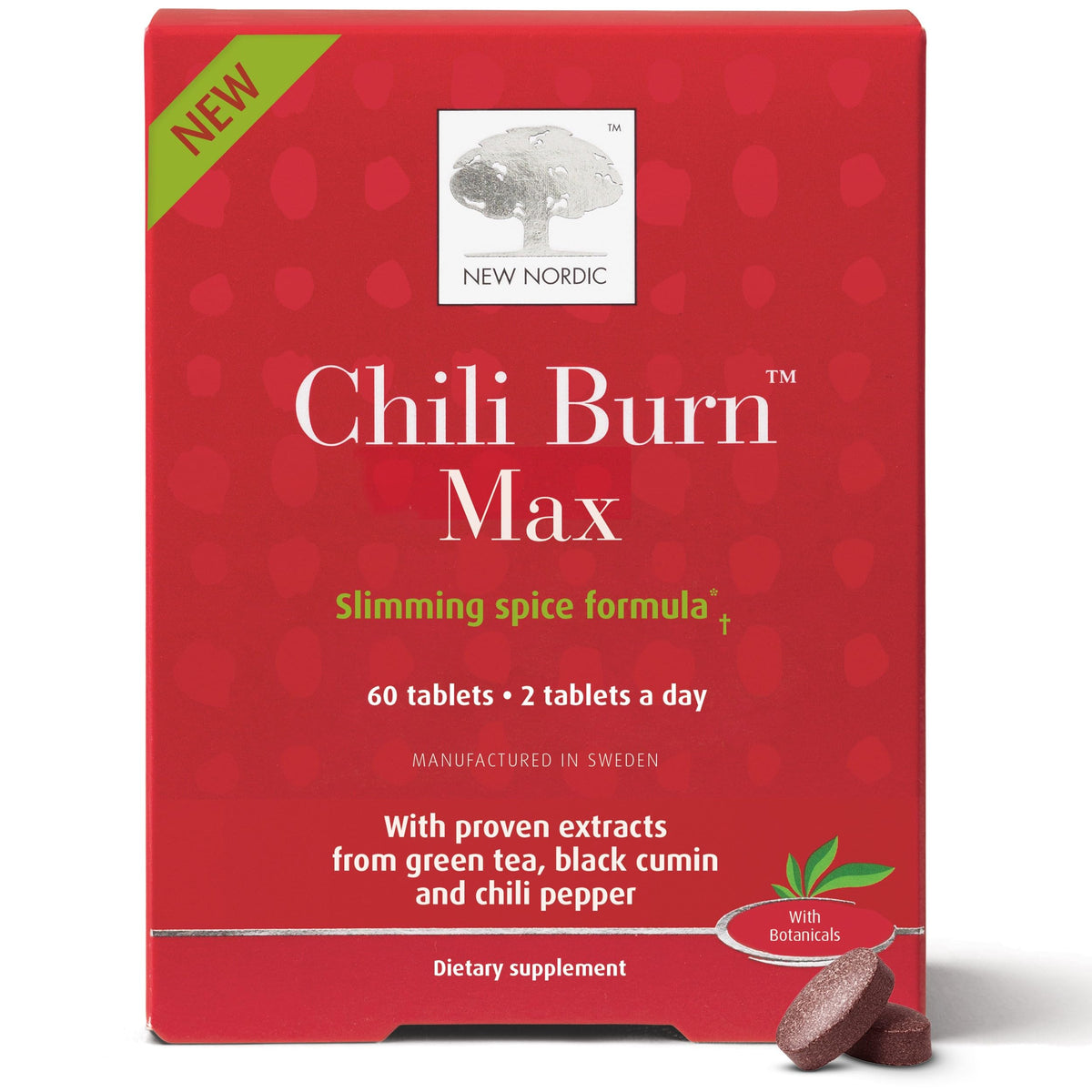 New Nordic Chili Burn Max 60 Veg Tablets 30-Day Supply, Herbal Support for Adults, Plant-Based, Metabolism Support with Green Tea, Black Cumin, Chili