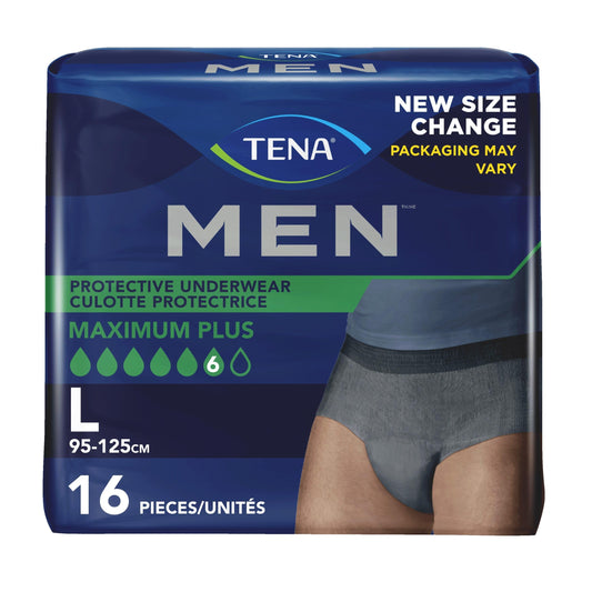 TENA Adult Incontinence, Discrete Disposable, Underwear, Comfortable Fit, Super Absorption Protection, Men's, Large (LG), 16 Count