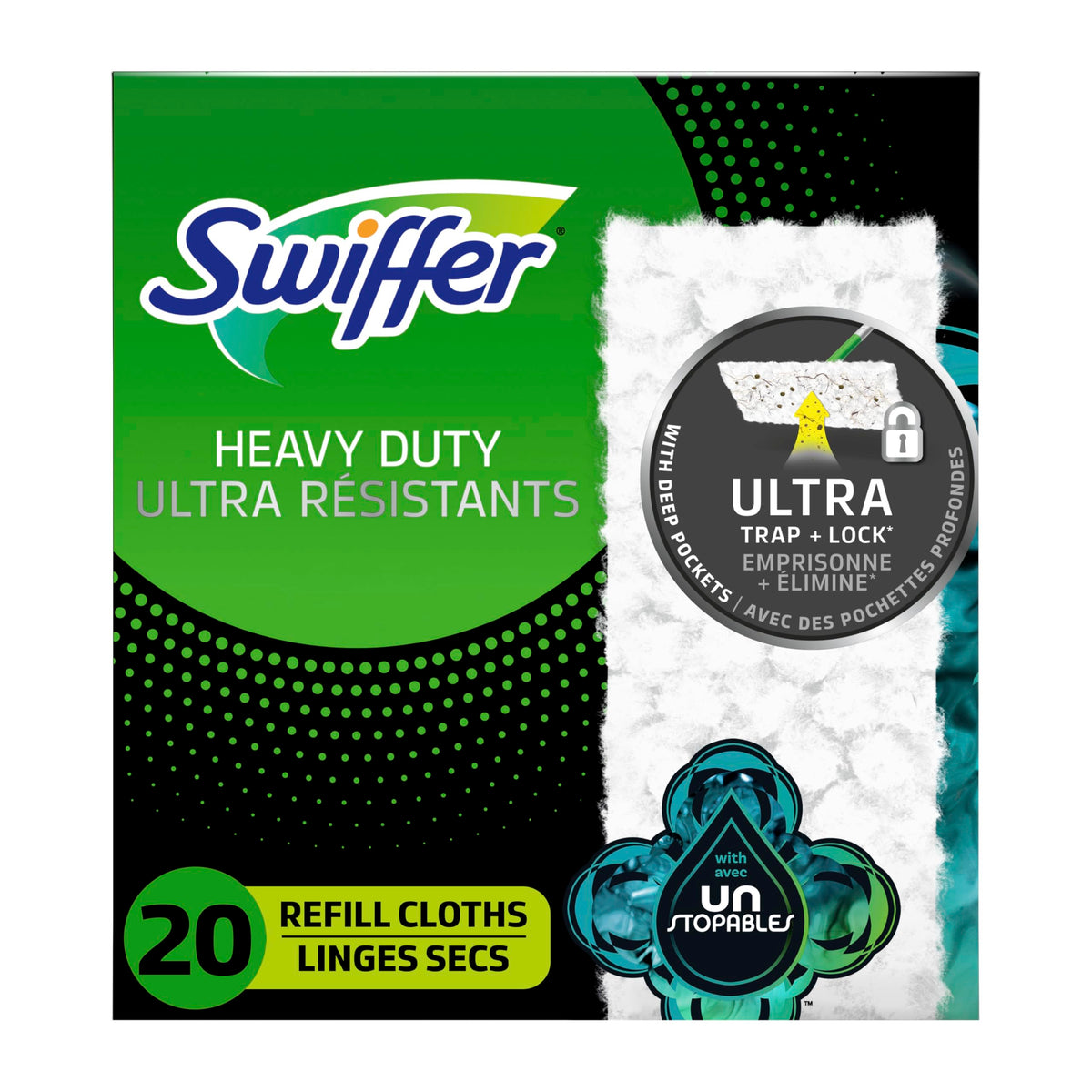 Swiffer Sweeper Heavy Duty Dry Multi-Surface Cloth Refills for Floor Sweeping and Cleaning, Unstopables Fresh Scent, 20 Count
