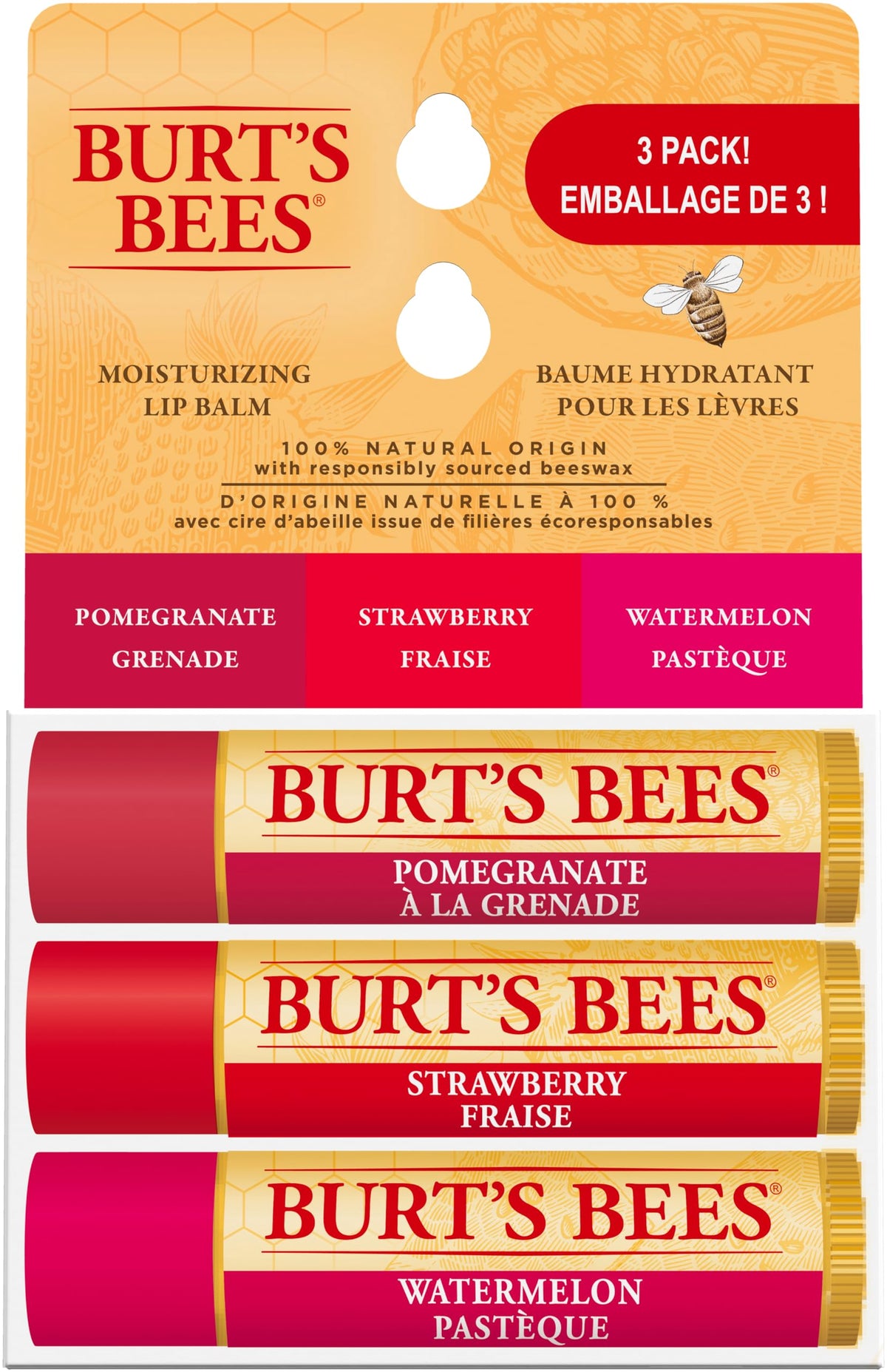 Burt's Bees 100% Natural Origin Moisturizing Lip Balm for Dry Chapped Lips, Get Soft and Hydrated Lips - Pack of 3 - Super Fruit Mix