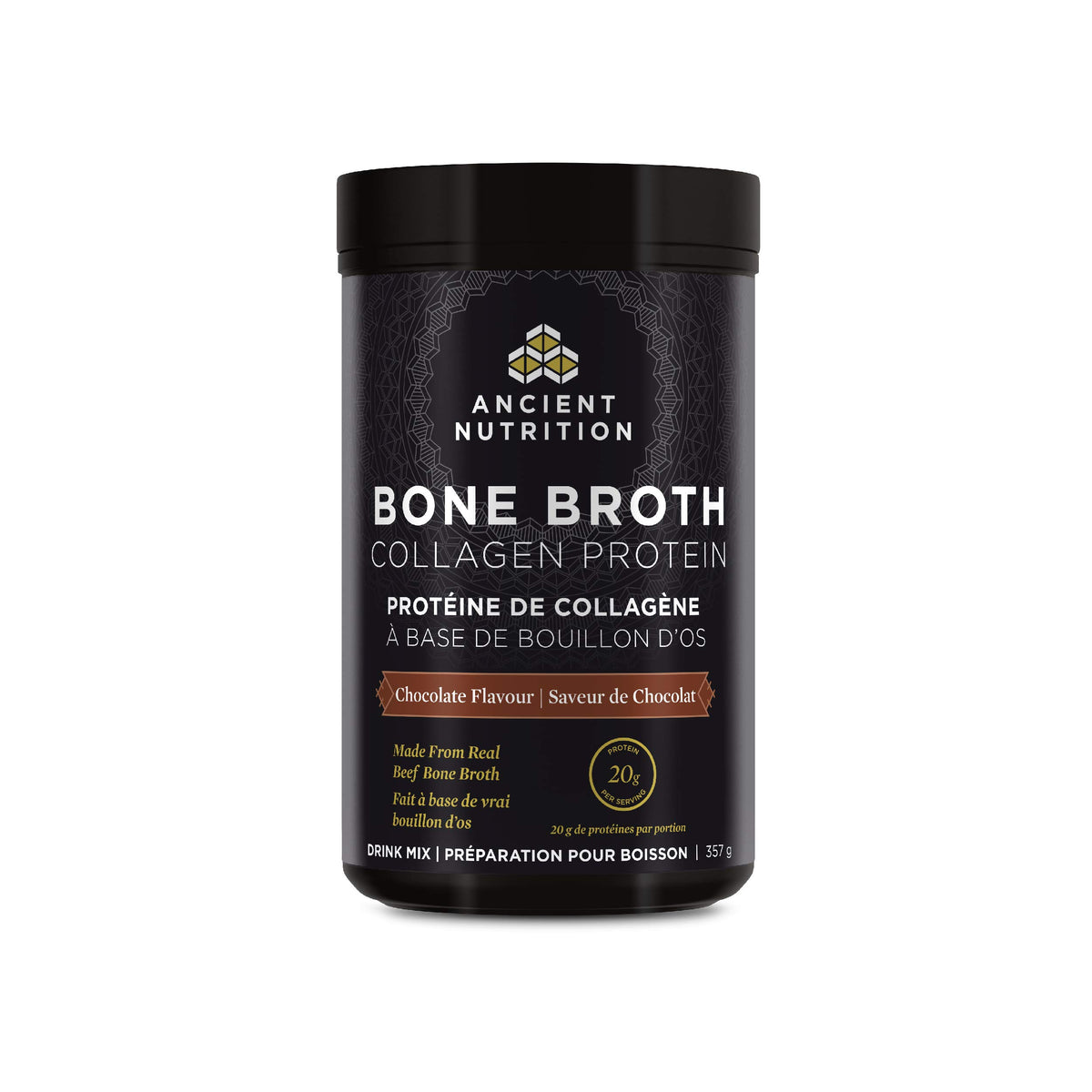 Ancient Nutrition Bone Broth Collagen Protein - Chocolate, Formulated by Dr. Josh Axe, Collagen Peptides, Supports Joints, Skin and Nails, Made Without Added Sugar, Gluten & Dairy, 357 Grams