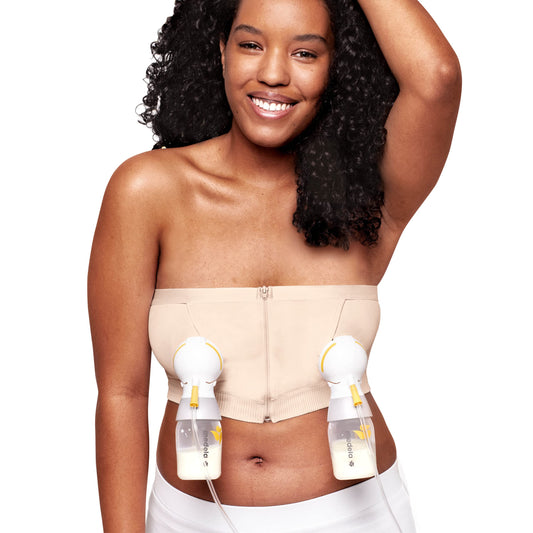 Medela Hands Free Pumping Bustier | Easy Expressing Pumping Bra with Adaptive Stretch Chai X-Large