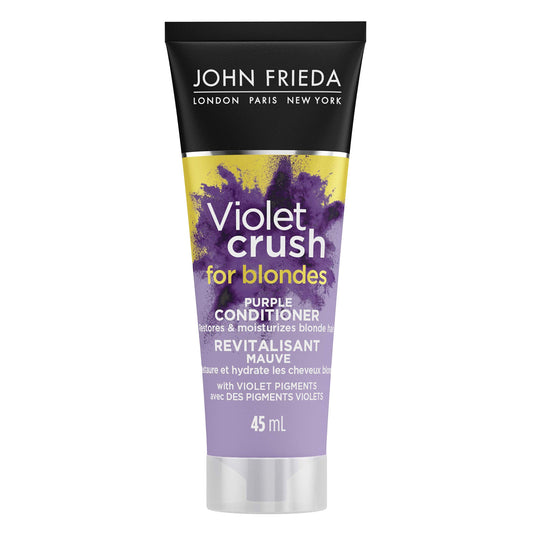 John Frieda Violet Crush Purple Conditioner for Brass Repair of Natural, Colour-Treated, and Bleached Blonde Hair | Neutralizes Brassiness and Yellow tones | Cool tone blonde | Purple Pigments | Travel Size (45 mL)