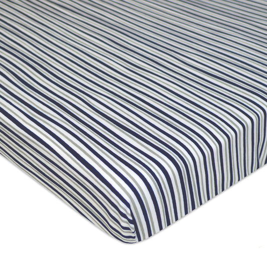 TL Care 100% Cotton Jersey Knit Fitted Portable/Mini-Crib Sheet, Navy/Grey Sports