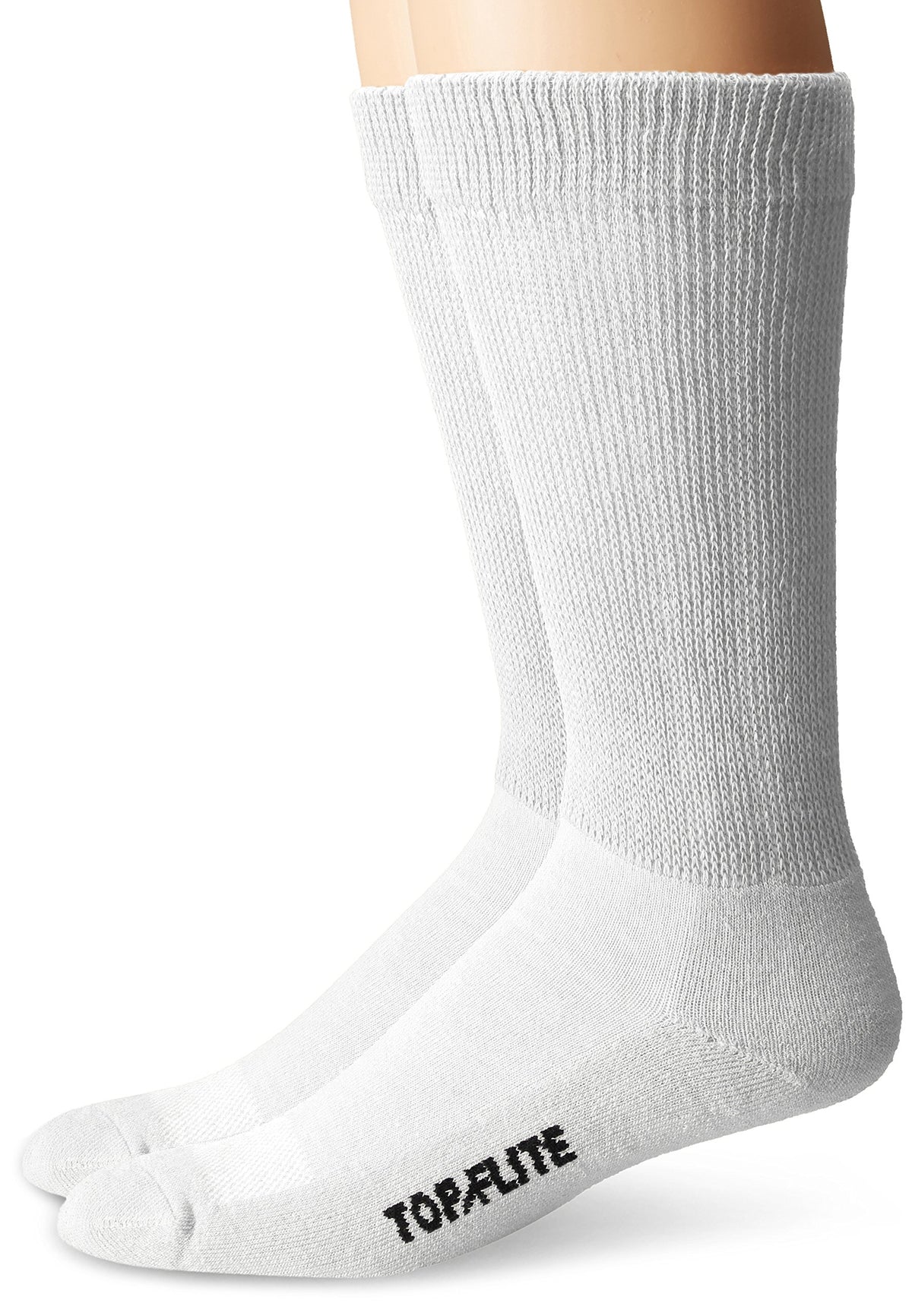 Top Flite Men's Diabetic Non-Binding Cushion Crew Ultra Dri Socks 2 Pair Pack, White, Large
