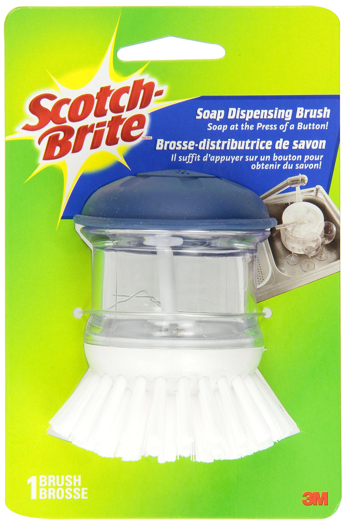 Scotch-Brite Soap Dispensing Palm Scrubber, Reusable Bristle Brush, Dish Brush