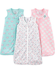 Simple Joys by Carter's Girls' 3-Pack Cotton Sleevless Sleepbag, Hearts/Floral, 0-3 Months