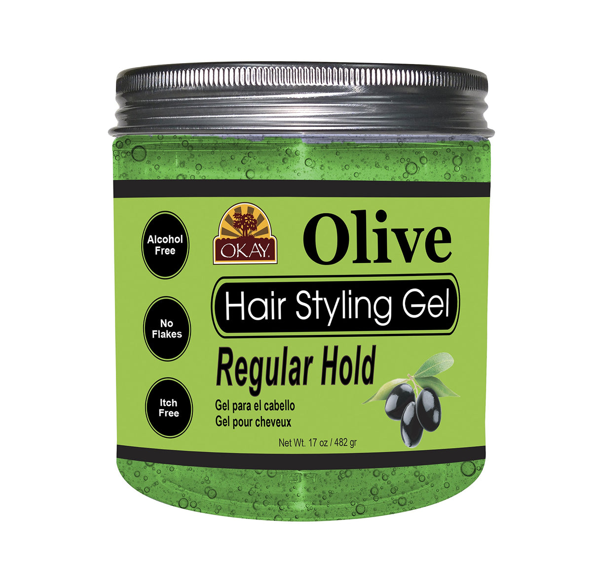 OKAY olive hair styling gel, regular hold 17oz