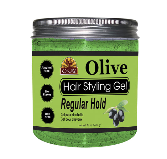 OKAY olive hair styling gel, regular hold 17oz
