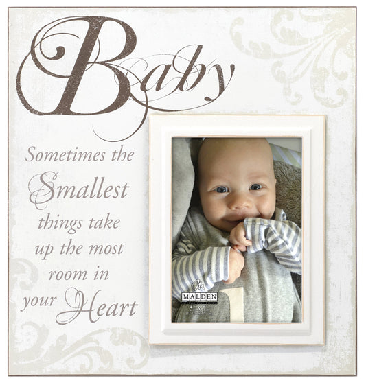 Malden International Designs Crème Silkscreened Wood Baby Picture Frame Holds 5 by 7-Inch Photo