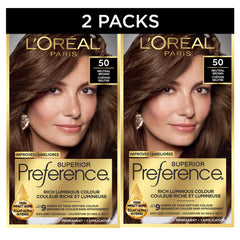 L'Oreal Paris Superior Preference Hair Dye, Hair Color for Women, 50 Natural Brown Hair Dye, Permanent Hair Color, 100% Grey Coverage, 9 weeks of Luminous Fade-Defying, 1 Hair Dye Kit (Pack of 2) (Packaging May Vary)
