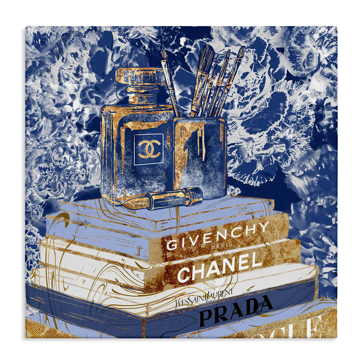 Stupell Industries Fashion Book Pile Glam Designer Accessories Blue Gold, Designed by Ziwei Li Wall Art, 24 x 24, Canvas