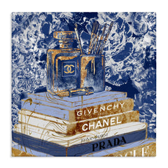 Stupell Industries Fashion Book Pile Glam Designer Accessories Blue Gold, Designed by Ziwei Li Wall Art, 24 x 24, Canvas