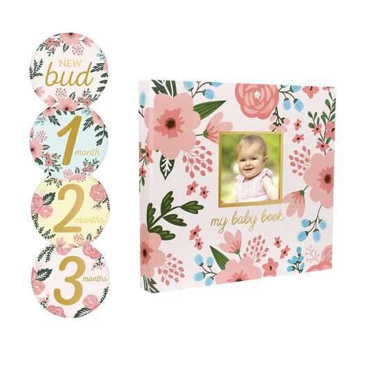 Pearhead Memory Book with Included Baby Belly Stickers, Floral