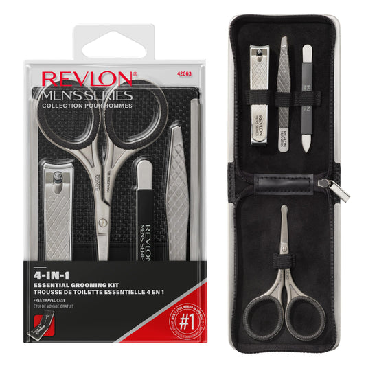 Revlon Men's Grooming Kit, 5-Piece Travel Essentials Set, Includes Nail Clippers, Scissors, File, Tweezers and Carrying Case, Stainless Steel, 1 Pack