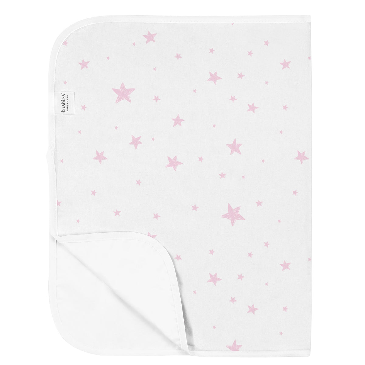 Kushies Baby Deluxe Flat Waterproof Changing Pad Liners, "20 x 30", White w/Pink Stars