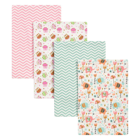 Trend Lab Elephants and Owls Flannel Blankets, 4 Piece