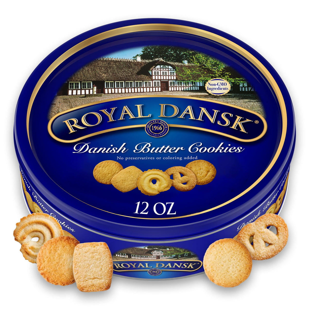 Royal Dansk Danish Butter Cookie Selection, 12 oz Tin – Authentic Assortment of Original Butter Cookies Made with Real Butter, No Preservatives or Artificial Colors, Perfect for Gifting