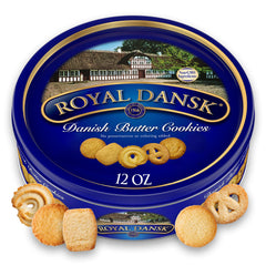 Royal Dansk Danish Butter Cookie Selection, 12 oz Tin – Authentic Assortment of Original Butter Cookies Made with Real Butter, No Preservatives or Artificial Colors, Perfect for Gifting