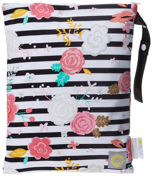 Itzy Ritzy Sealed Wet Bag with Handle – Wet Bag for Travel, Swimsuits, Cloth Diapers, Gym Clothes & Toiletries - Washable & Reusable with Water Resistant Lining - Measures 11” x 14” (Floral Stripe)