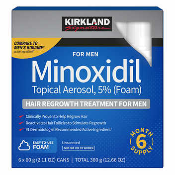 Kirkland Signature Hair Regrowth Treatment 5% Minoxidil Foam for Men, 2.13 fl. oz, 6-pack (6 Month Supply)