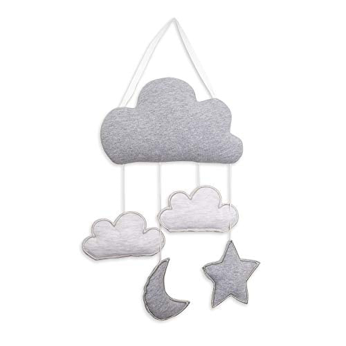 Baby’s First by Nemcor Baby Nursery Wall Hanging, Cute Decoration for Unisex Gender Neutral Infant Baby Kids Bedroom Wall Décor Art, Grey and White, Moon, Stars and Clouds Great Baby Shower Gift