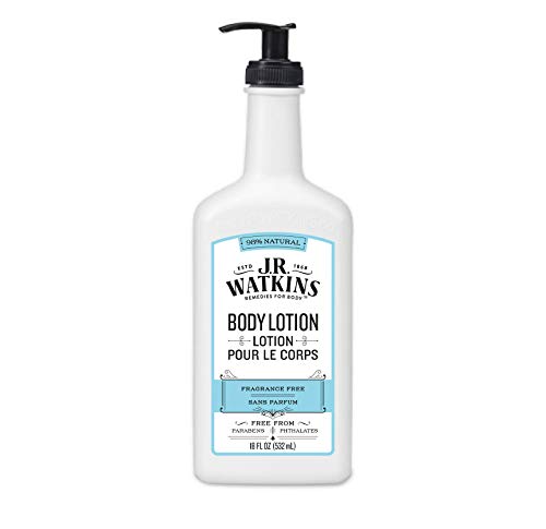 J.R. Watkins Fragrance Free Daily Moisturizing Lotion, Body Cream in Pump Dispenser, Hydrating Skin Cream Made with Shea Butter, Cocoa Butter, Coconut Oil & Vitamin E, 532 Milliliters