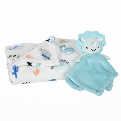 Baby’s First by Nemcor 2 Piece Baby Blanket and Buddy Set, 30x40" Security Blanket and Plush Teething for New Born and Infant, Blue Dino