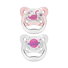 Dr. Brown's PreVent Pacifiers – Glow-In-The-Dark, Stage 2, 6-18 months, 2 Pack, Pink Dinosaur and Planet