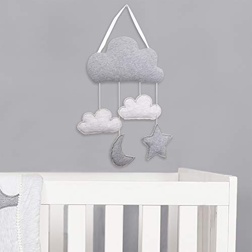 Baby’s First by Nemcor Baby Nursery Wall Hanging, Cute Decoration for Unisex Gender Neutral Infant Baby Kids Bedroom Wall Décor Art, Grey and White, Moon, Stars and Clouds Great Baby Shower Gift