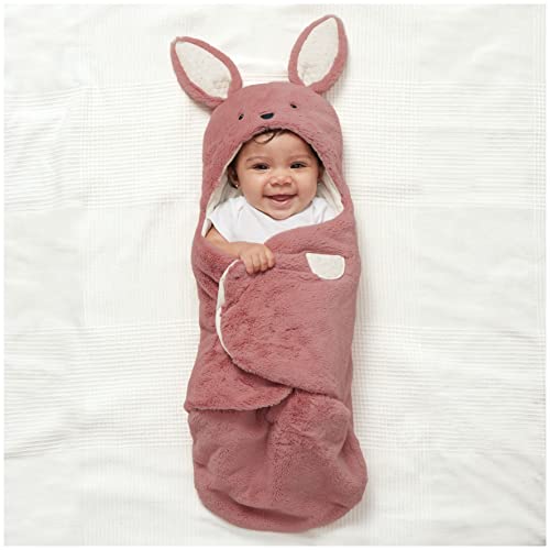 Baby GUND Oh So Snuggly Bunny Blanket Wrap, Plush Hooded Baby Blanket Wrap for Newborns, Pink/Cream, 26”