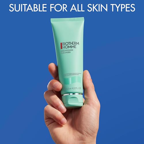 Biotherm Homme Face Wash for Men, Aquapower Foaming Face Cleanser for Skin and Beard, Ultra Cleansing and Refreshing, Normal to Combination Skin, Paraben-Free, 125 ml