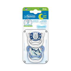 Dr. Brown's PreVent Pacifiers – Glow-In-The-Dark, Stage 1, 0-6 months, 2 Pack, Blue Owl and Dragonflies