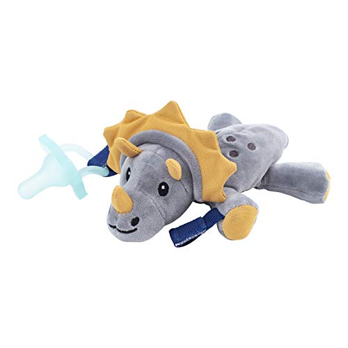 Dr. Brown's Baby Lovey Pacifier & Teether Holder, Triceratops with Grey HappyPaci, 100% Silicone, 0-6m