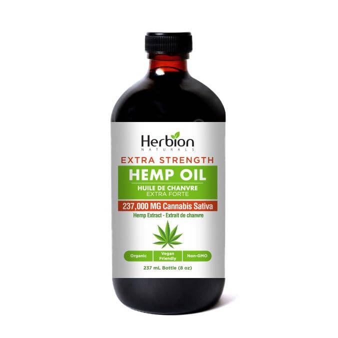 Herbion Natural Extra Strength Hemp Oil - For Calmness - Cognitive Function - And Improved Sleep - 237,000mg in 8oz Bottle - Made In Canada