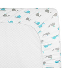 American Baby 100% Natural Cotton Value Jersey Knit Fitted Pack N Play, Playard Sheet, Aqua Whales, Soft Breathable, for Boys and Girls, 27 x 39 Inch (Pack of 1)