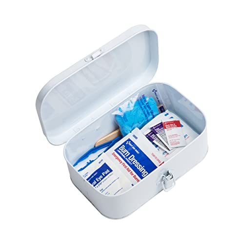 Mind Reader First Aid Box, Emergency Kit, Medical Supply Organizer, Buckle Lock, Metal, 6.69"L x 9.45"W x 3.15"H, White