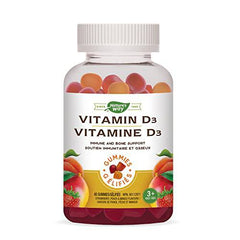 Nature's Way Vitamin D Gummies - Immune and Bone Support - 1000 IU Vitamin D3 per gummy - Strawberry, Peach and Mango Flavoured Gummies - 60 Gummies