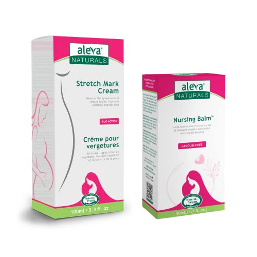 Aleva Naturals Mommy Care Combo Pack- Stretch Mark Cream, 100ml & Nursing Balm, 50ml for Mothers, Plant Based Natural and Organic Formula, white