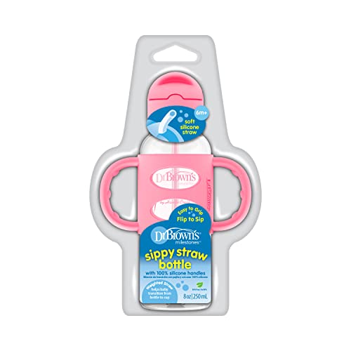 Dr. Brown's Milestones Sippy Straw Bottle with Silicone Handles - Pink - 8oz - 6m+