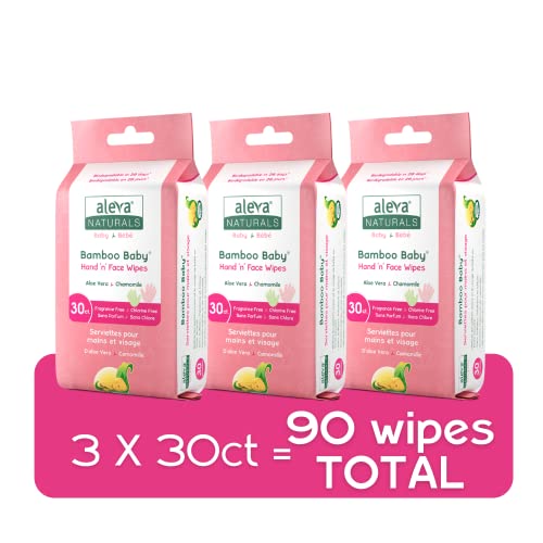 Aleva Naturals Bamboo Baby Hand and Face Wipes - Natural and Organic Ingredients, Cleans and Moisturizes, Extra Strong, and Ultra Soft - Value Pack- 30ct X 3 = 90 Count