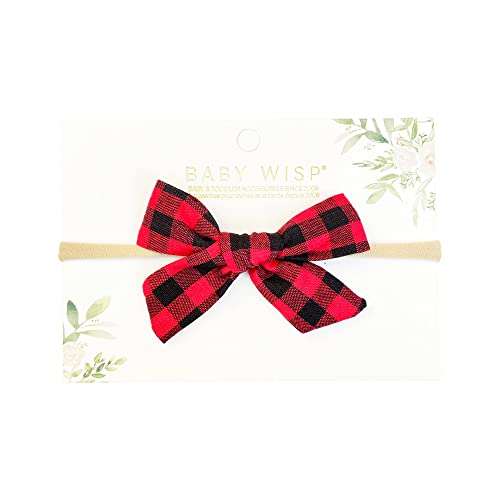 Baby Wisp - Headband - Hand Tied Bow - Red Buffalo Plaid - Baby, Infant, Hair Accessory
