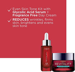 L'Oreal Paris Anti Aging Skincare Kit with Glycolic Acid Serum + Day Moisturizer for Face, Even Skin Tone, Revitalift Triple Power Lzr, Fragrance Free, Paraben Free, Dermatologist Tested, 2 piece kit