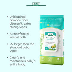 Aleva Naturals Hypoallergenic Bamboo Baby Instant Bath Towelettes Wipes for Babies and Toddlers with Sensitive Skin, Natural and Organic Formula, Biodegradable, Extra Large and Ultra-Soft - 25 Count