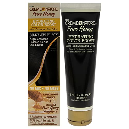 Creme of Nature Pure Honey Hydrating Color Boost Semi-Permanent Hair Color - Silky Jet Black Hair Color Unisex 3 oz