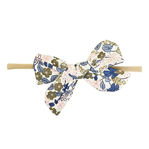 Baby Wisp - Headband - Victoria Bow - Blue Floral - Baby, Infant, Hair Accessory