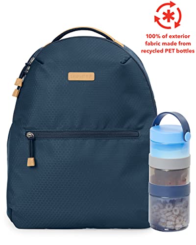 Skip Hop Diaper Bag Backpack: Go Envi Eco-Friendly with Reusable Food Tower, Changing Pad & Stroller Attachment, Gray Blue (Discontinued by Manufacturer)