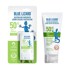 BLUE LIZARD SPF 50 Kids Duo, Mineral-Based Sunscreen for Toddlers and Children, Non-Greasy Sunscreen for Kids, Paraben-Free Sunscreen Stick for Kids, 2 Count, 89ml Tube and 14g Stick