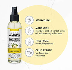 J.R. Watkins Lemon Cream Natural Hydrating Body Oil Mist, Moisturizing Body Oil Spray for Glowing Skin, USA Made and Cruelty Free, 177 Milliliters